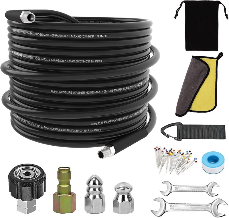 Aleiry Sewer Jetter Kit for Pressure Washer, Water Jet Drain Cleaning Hose with Pionter Button Nose Nozzle 1/4" NPT Sewer Cleaning Tool High-Pressure Nozzles,5800 PSI 25 FT - Image 1